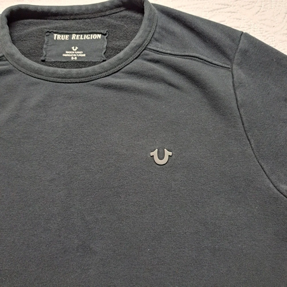 True Religion Sweatshirt Mens Small Black Good Zip Pocket Horseshoe M19FF09N7G